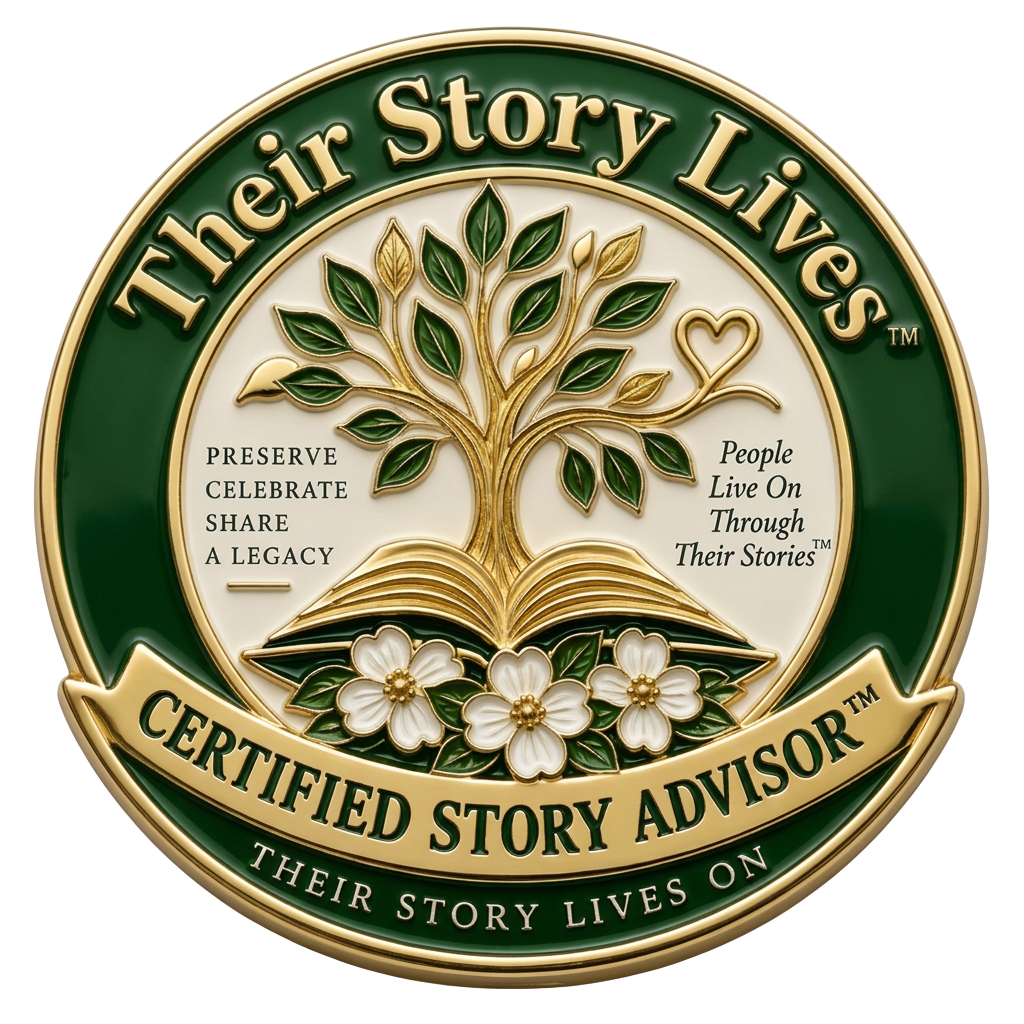 Their Story Lives Certified Story Advisor lapel badge