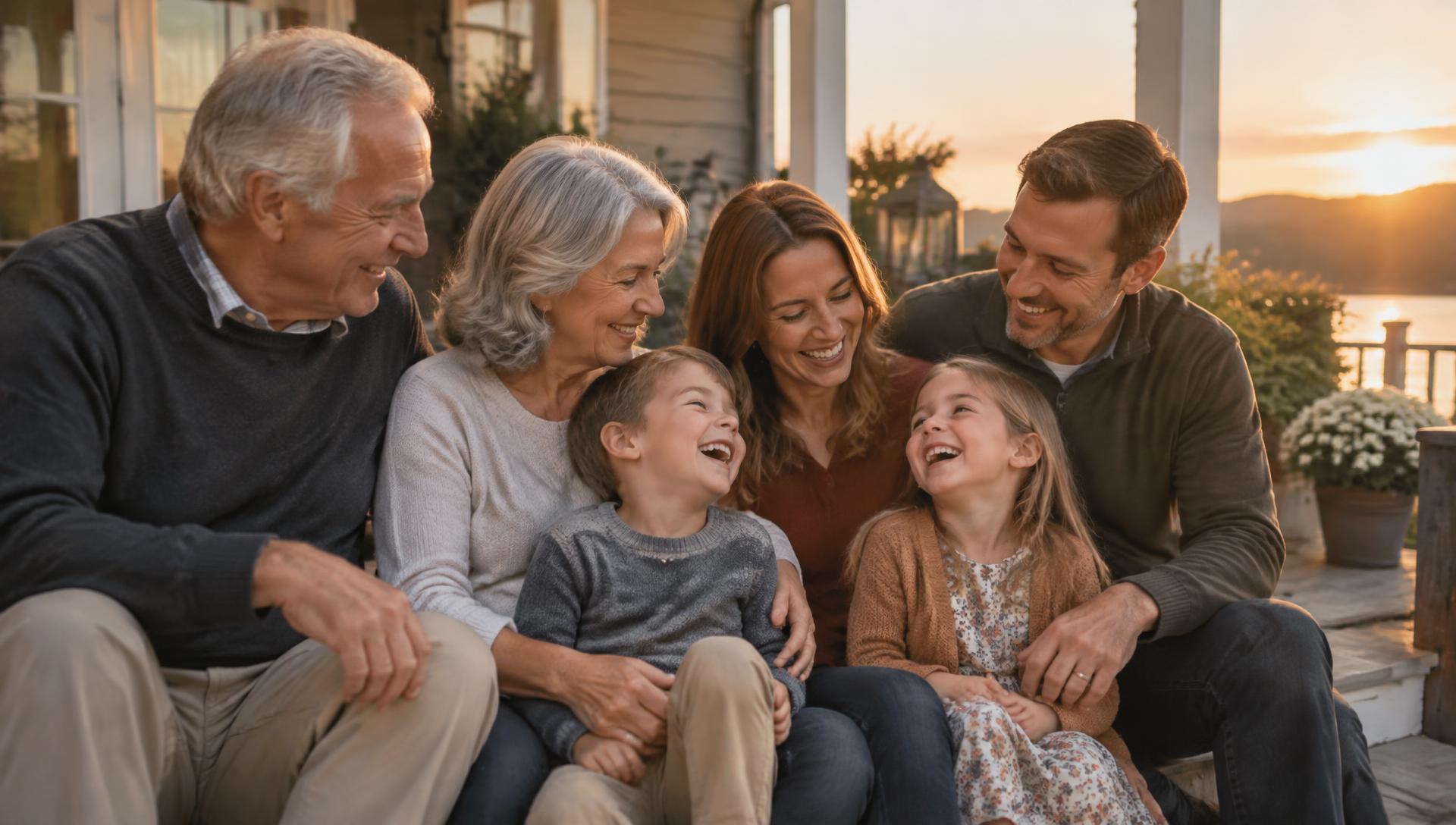 Family sharing photos together